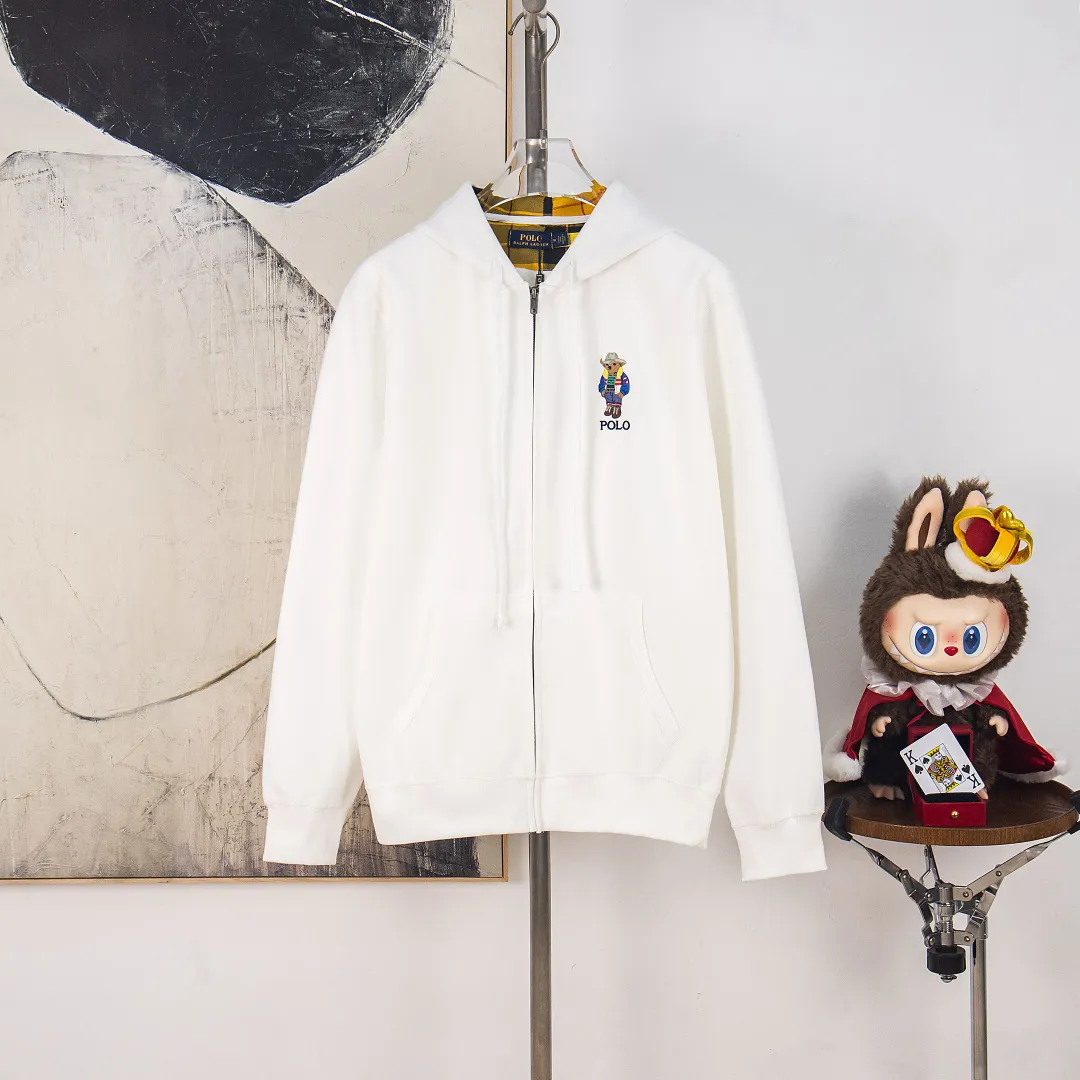 P320 zp version [exclusive supply] - Ralph Lauren/Ralph Lauren 2025AW Bear series laminated topstitch design plaid lining hooded cardigan zipper sweatshirt - original workmanship, professional four-needle six-thread topstitch design ✅ - 370g double-sided cotton heavyweight fabric on the face, contrasting color-dyed plaid lining ✅| - Highly restored custom brand zipper 0.8 pure cotton high-density hook silk hat rope ✅ - RL limited design style Precision embroidery of colorful bear logo, bright contrasting plaid hood, distinctive upper body, classic style, easy to control for both men and women, simple and clean, versatile, exposed topstitching, 0.8 cm retro primary color hook drawstring, full of details, color: white, gray, navy, size: S M L XL, number: WW10744